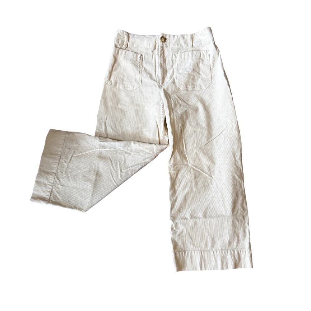 Colette Cropped Wide-Leg Corduroy Pants Ivory White Women's Size 31p - Picture 5 of 6